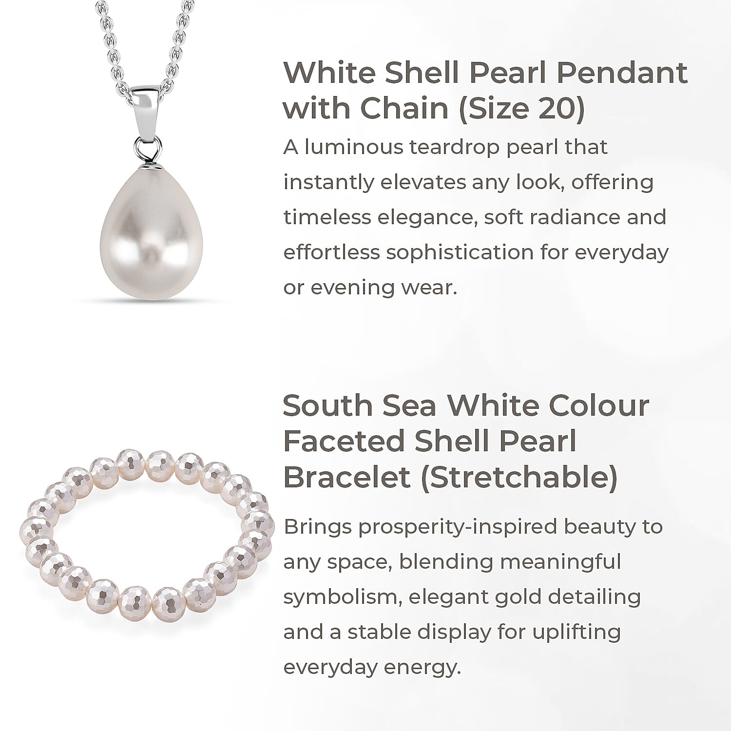 Glow & Go Jewellery Set - White Shell Pearl Lever Back Earrings, Pendant With Chain (Size 20), Bracelet, Gold Overlay Paperlink Necklace (Size 22-2), Gold Overlay Paperlink Bracelet (Size 8-2)