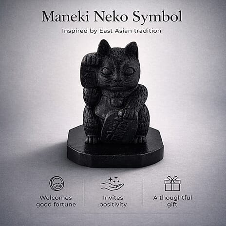 THE ULTIMATE SHUNGITE BUNDLE - Maneki Neko Lucky Cat Figurine, Pyramid Figurine, Bracelet, Palm Stone