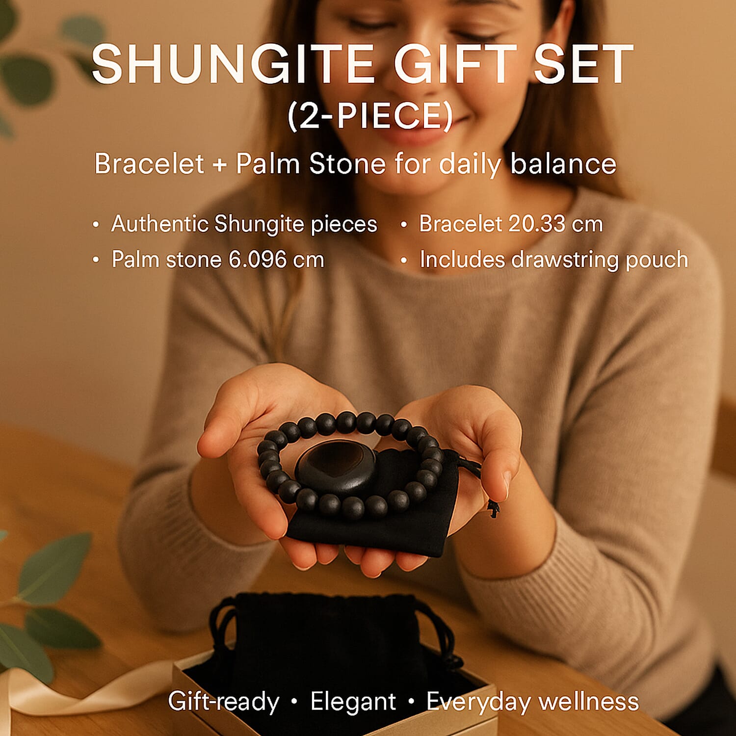 THE ULTIMATE SHUNGITE BUNDLE - Maneki Neko Lucky Cat Figurine, Pyramid Figurine, Bracelet, Palm Stone