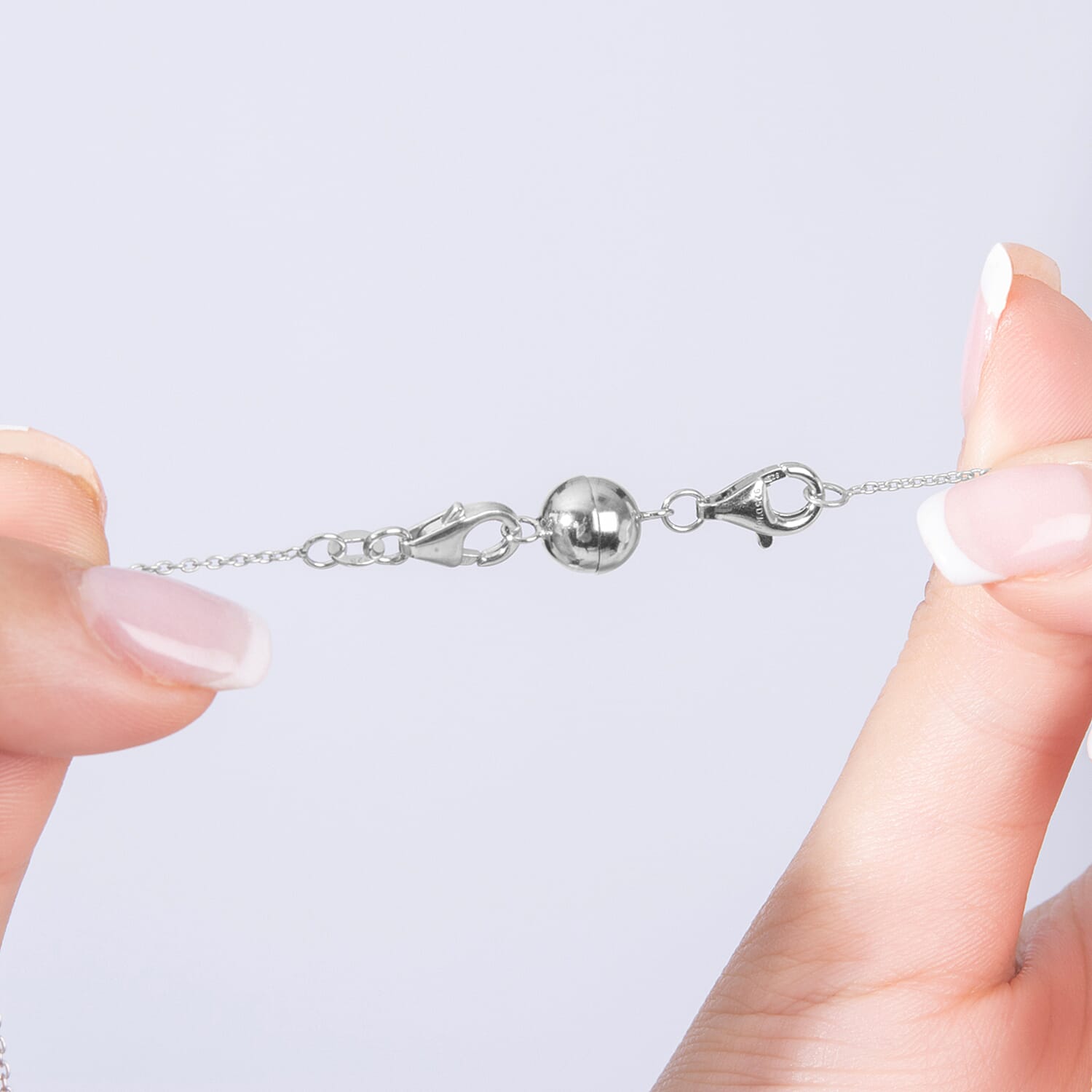 Set of 2 - Round Shape Magnetic Lock with Lobster Clasp in Rhodium Overlay Sterling Silver