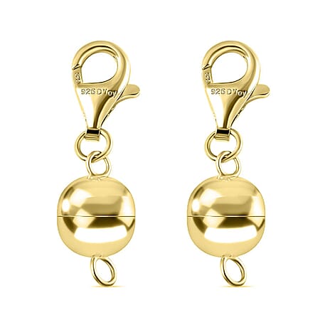 Set of 2 - Round Shape Magnetic Lock with Lobster Clasp in Yellow Gold Plated Sterling Silver