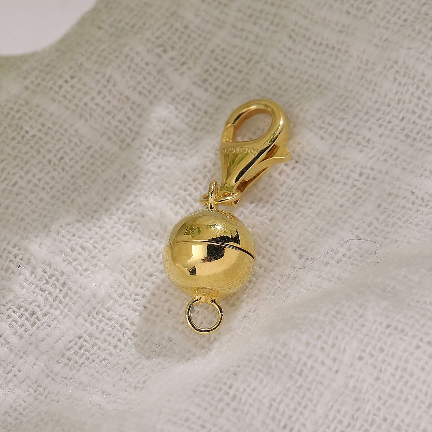 Set of 2 - Round Shape Magnetic Lock with Lobster Clasp in Yellow Gold Plated Sterling Silver