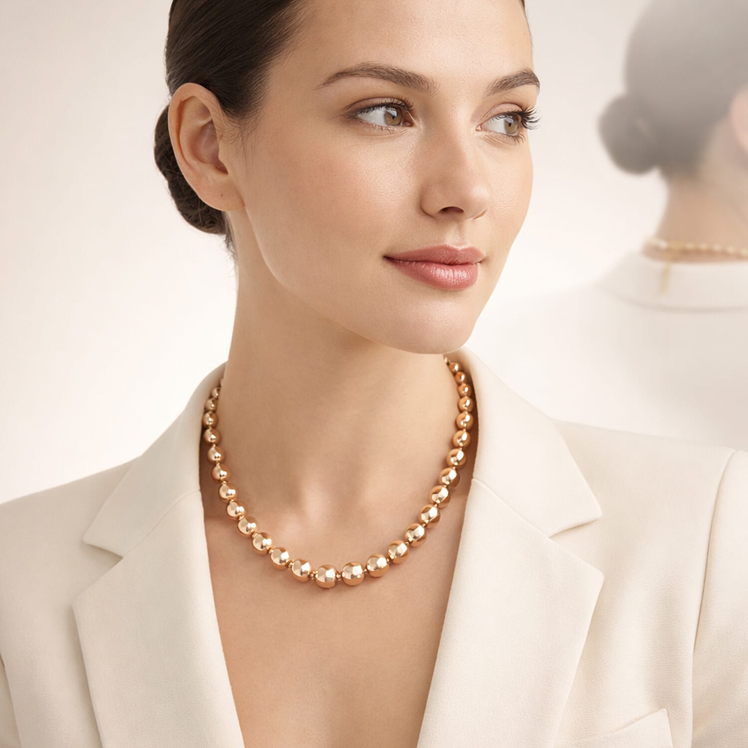 Glamour and Glitz Jewellery Set - Moissanite Yellow O-lay Studs, Industrial Link Yellow Overlay Necklace and Bracelet, Floral Harmany Bangle, South Sea Color Golden Shell Pearl Necklace and Pendant