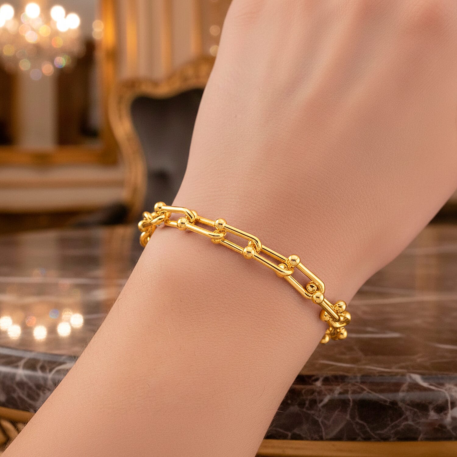 Glamour and Glitz Jewellery Set - Moissanite Yellow O-lay Studs, Industrial Link Yellow Overlay Necklace and Bracelet, Floral Harmany Bangle, South Sea Color Golden Shell Pearl Necklace and Pendant