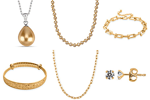 Glamour and Glitz Jewellery Set - Moissanite Yellow O-lay Studs, Industrial Link Yellow Overlay Necklace and Bracelet, Floral Harmany Bangle, South Sea Color Golden Shell Pearl Necklace and Pendant