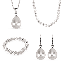 Shell Pearl Essentials - White Shell Pearl Faceted Necklace, Bracelet, Earrings and Pendant with Chain