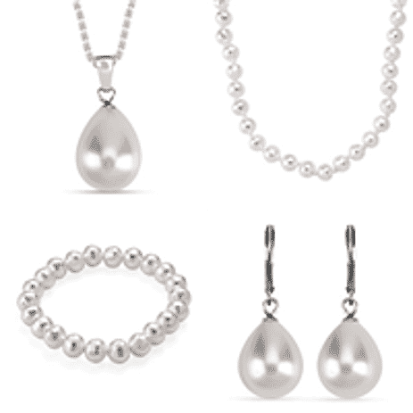 Shell Pearl Essentials - White Shell Pearl Faceted Necklace, Bracelet, Earrings and Pendant with Chain
