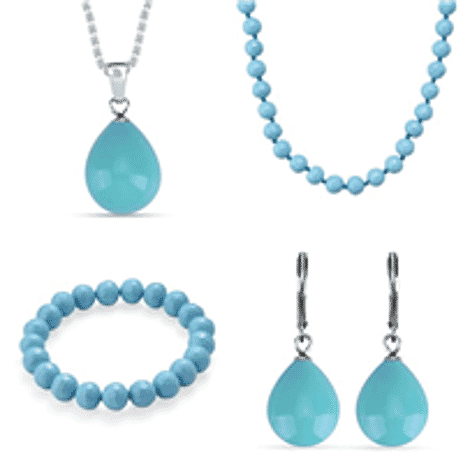 Shell Pearl Essentials - Sleeping Beauty Turquoise Colour Shell Pearl Faceted Necklace, Bracelet, Earrings and Pendant with Chain