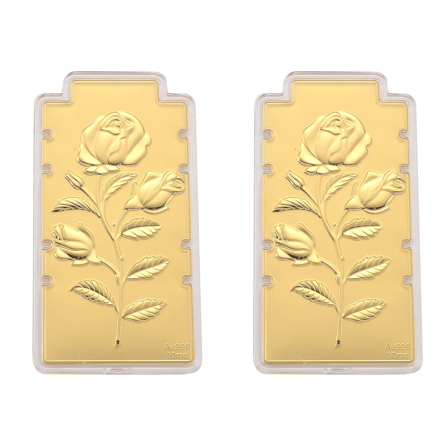 Set of 2 - 24K Yellow Gold (99.9% Purity) Rose Flower Embossed Foil