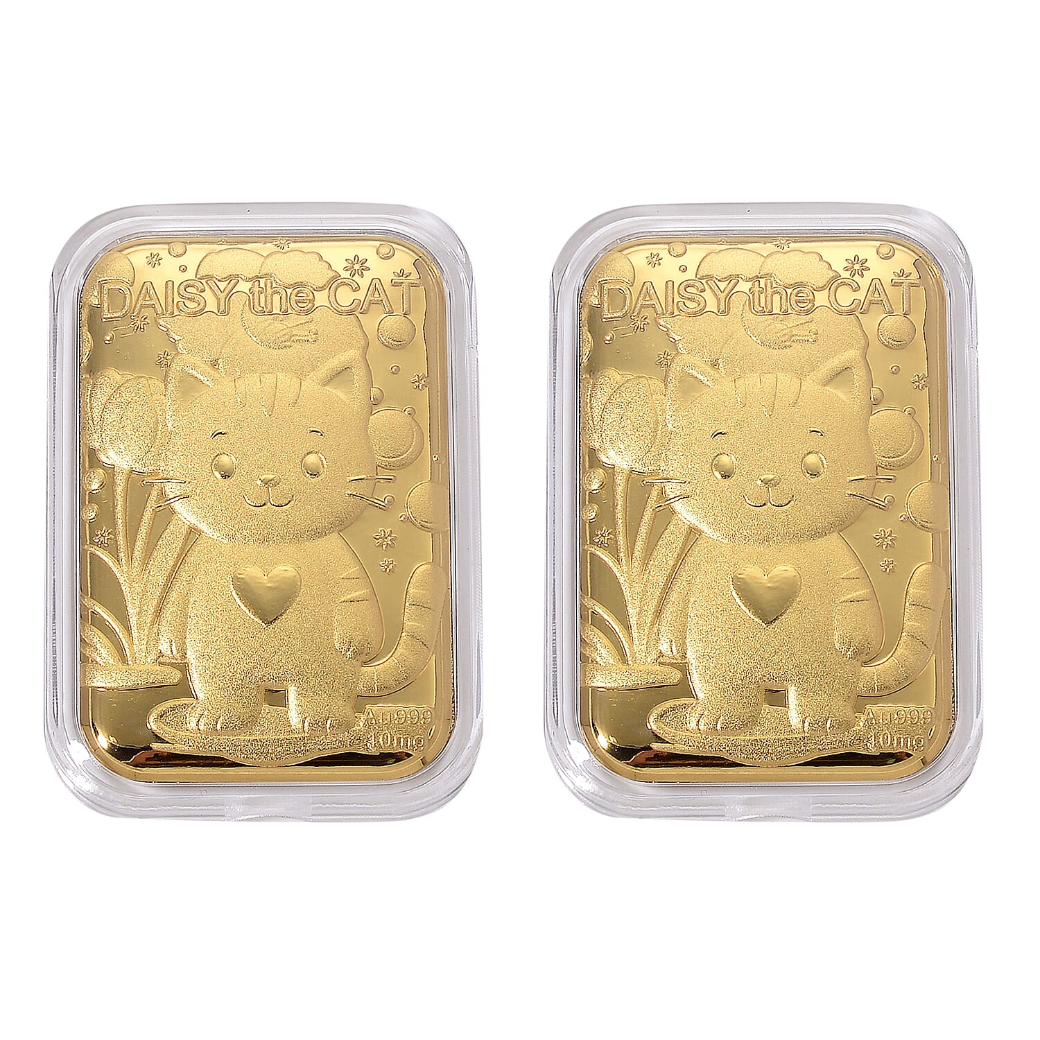 Set of 2 - 24K Yellow Gold Blossom Kitty Embossed Foil