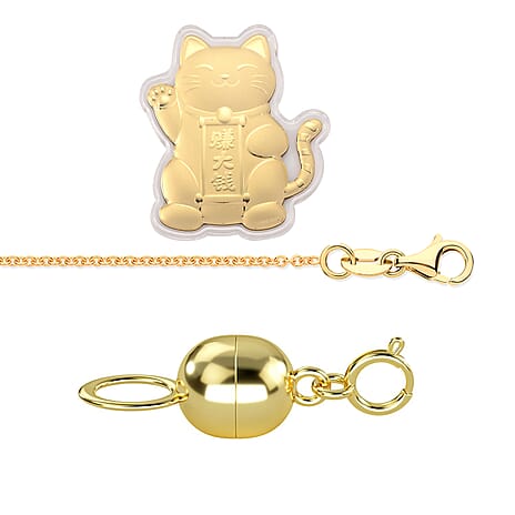 Jewellery Pack of 3 - 9K Yellow Gold Magnetic Lock with Spring Ring Clasp,9K Yellow Gold Rolo Necklace (Size - 18) with Spring Ring Clasp,24K Yellow Gold Maneki Neko Lucky Cat