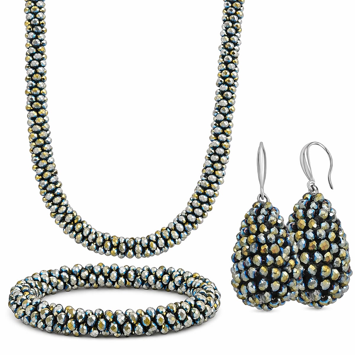 Bundle Deal  Designer Inspired Magic Colour Crystal Necklace, Earrings & Bracelet Set