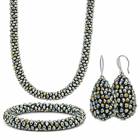 Bundle Deal  Designer Inspired Magic Colour Crystal Necklace, Earrings & Bracelet Set