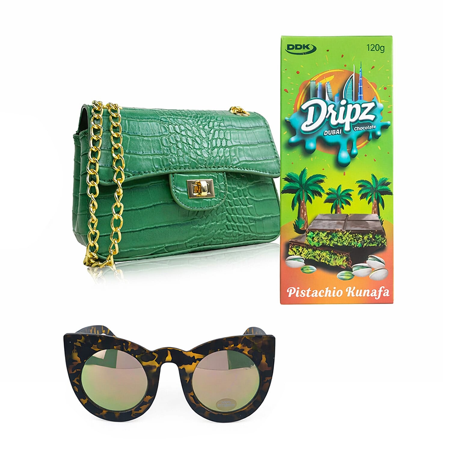 Perfect Gift Edit - Cat Eye Sunglasses,,Designer Shoulder Bag,Dubai Pistachio Kunafa Chocolate