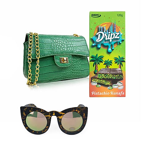 Perfect Gift Edit - Cat Eye Sunglasses,,Designer Shoulder Bag,Dubai Pistachio Kunafa Chocolate