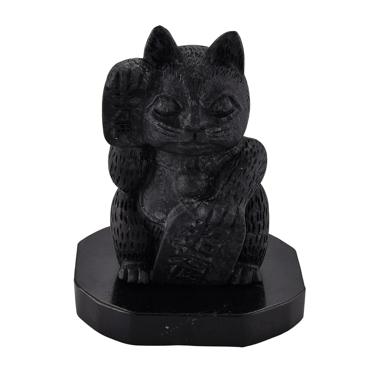 SHUNGITE THUNDER BUY - Natural Shungite Maneki Neko Lucky Cat Figurine 920.00 Ct, Shungite & Tigers Eye Pyramid 1200.00 Ct & Shungite & Hematite Necklace (Size 20) 300.00 Ct.