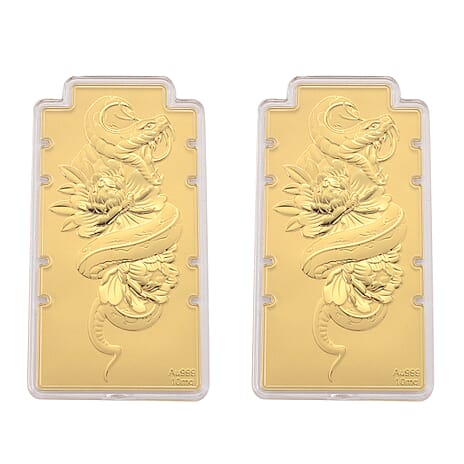 Set of 2 - 24K Yellow Gold (99.9% Purity) Large Snake Embossed Treasure - Symbolizing Wisdom, Transformation & Renewal