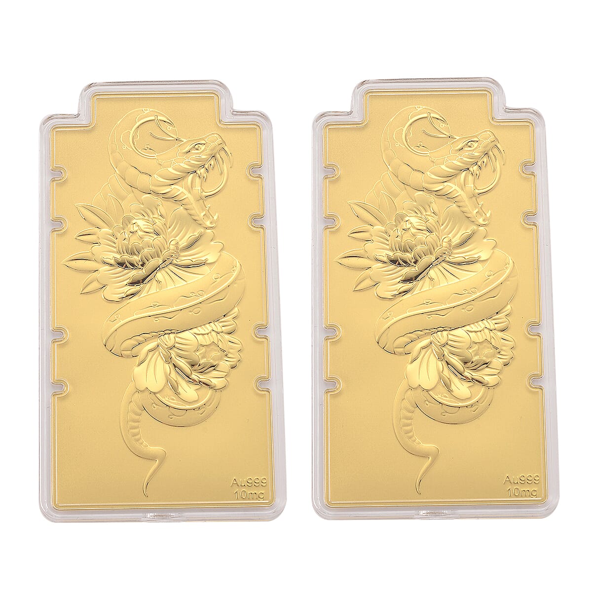 Set of 2--24K Yellow Gold (99.9% Purity) Large Snake Embossed Treasure - Symbolizing Wisdom, Transformation & Renewal