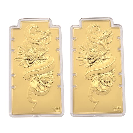 Set of 2--24K Yellow Gold (99.9% Purity) Large Snake Embossed Treasure - Symbolizing Wisdom, Transformation & Renewal