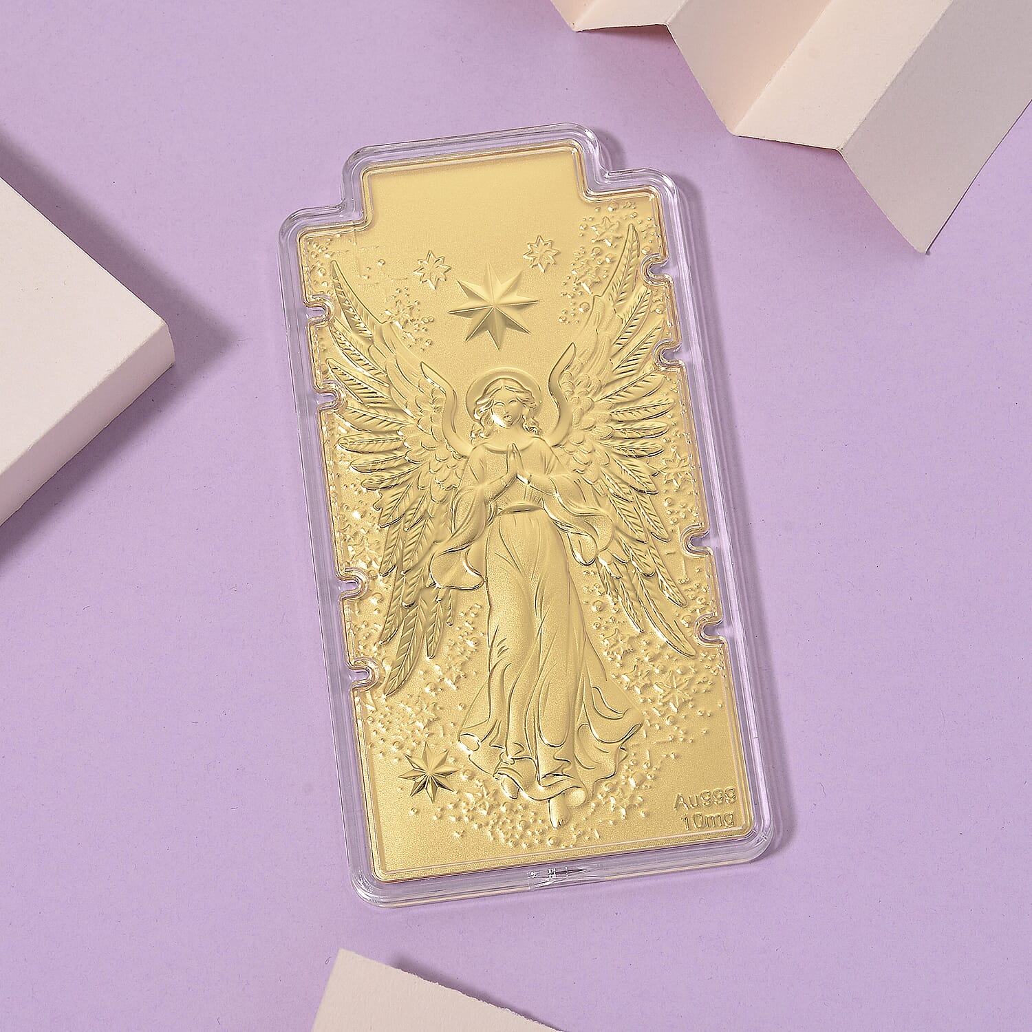 Set of 2-24K Yellow Gold (99.9% Purity) Large Angel Embossed Treasure - Serving as a Guardian Emblem for Peace & Spiritual Protection