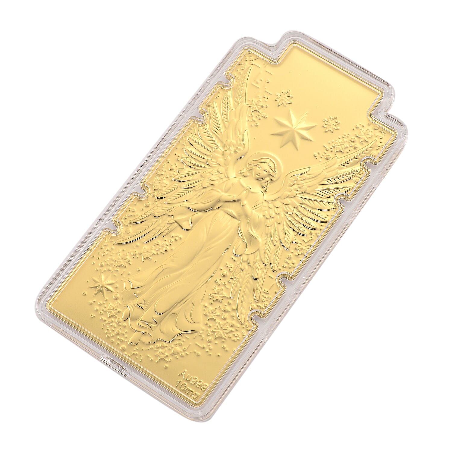 Set of 2-24K Yellow Gold (99.9% Purity) Large Angel Embossed Treasure - Serving as a Guardian Emblem for Peace & Spiritual Protection