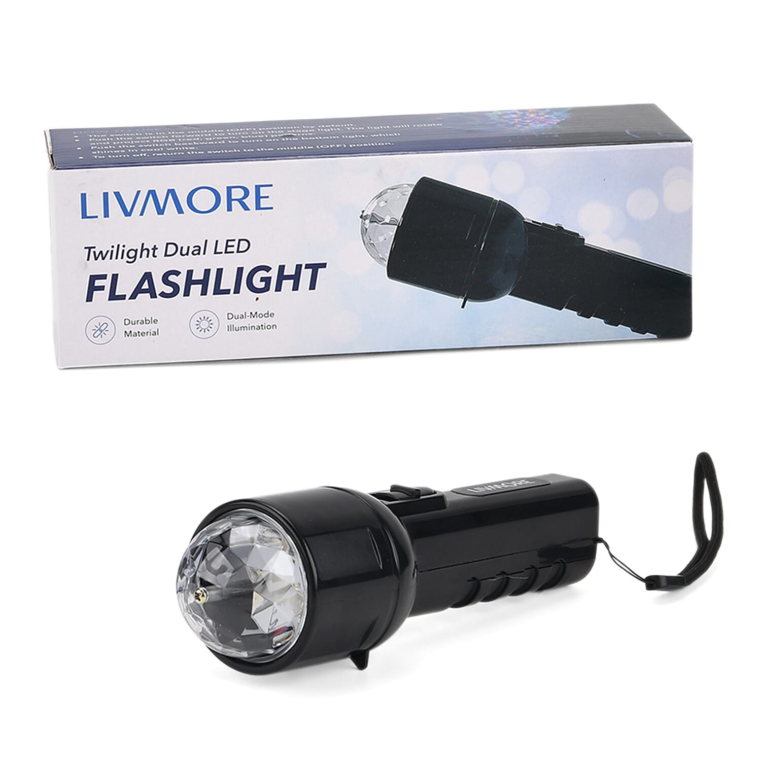 Set of 2 LIVMORE Twilight Dual LED Flashlight With Colour Change Party Light