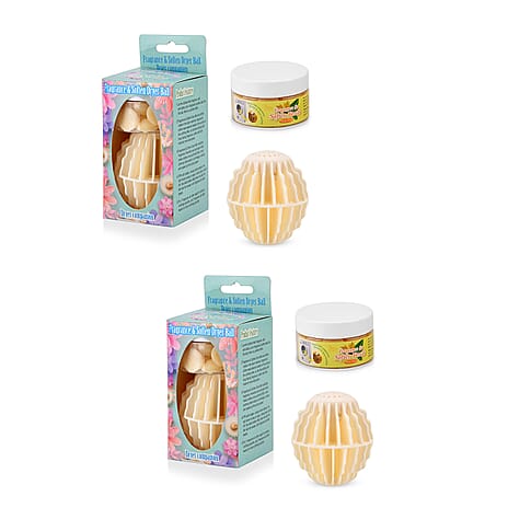 Set of 3- Freesia Scented White Dryer Balls with Beige Beads | Reusable Fragrance Laundry System for 30 Uses