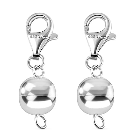Set of 3 - Round Shape Magnetic Lock with Lobster Clasp in Rhodium Overlay Sterling Silver