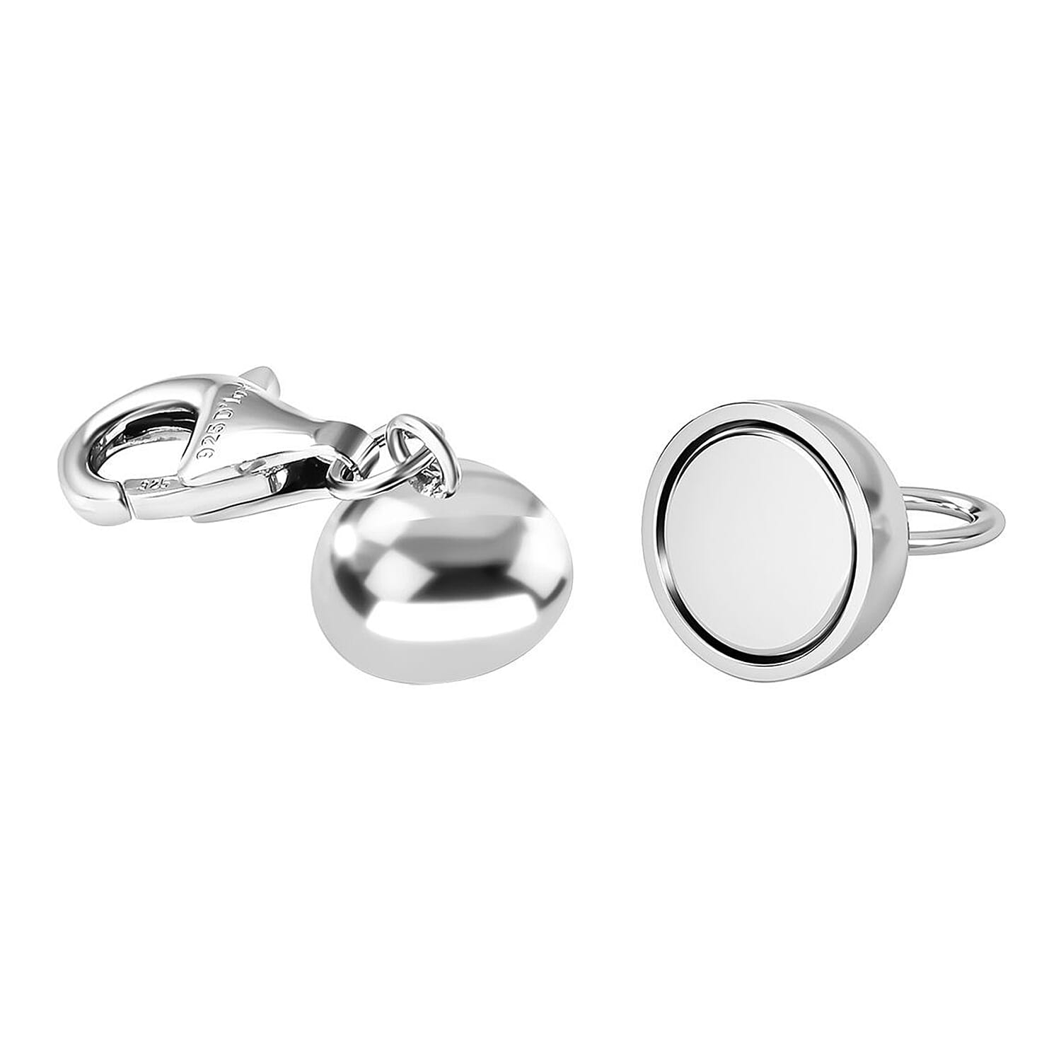 Set of 3 - Round Shape Magnetic Lock with Lobster Clasp in Rhodium Overlay Sterling Silver