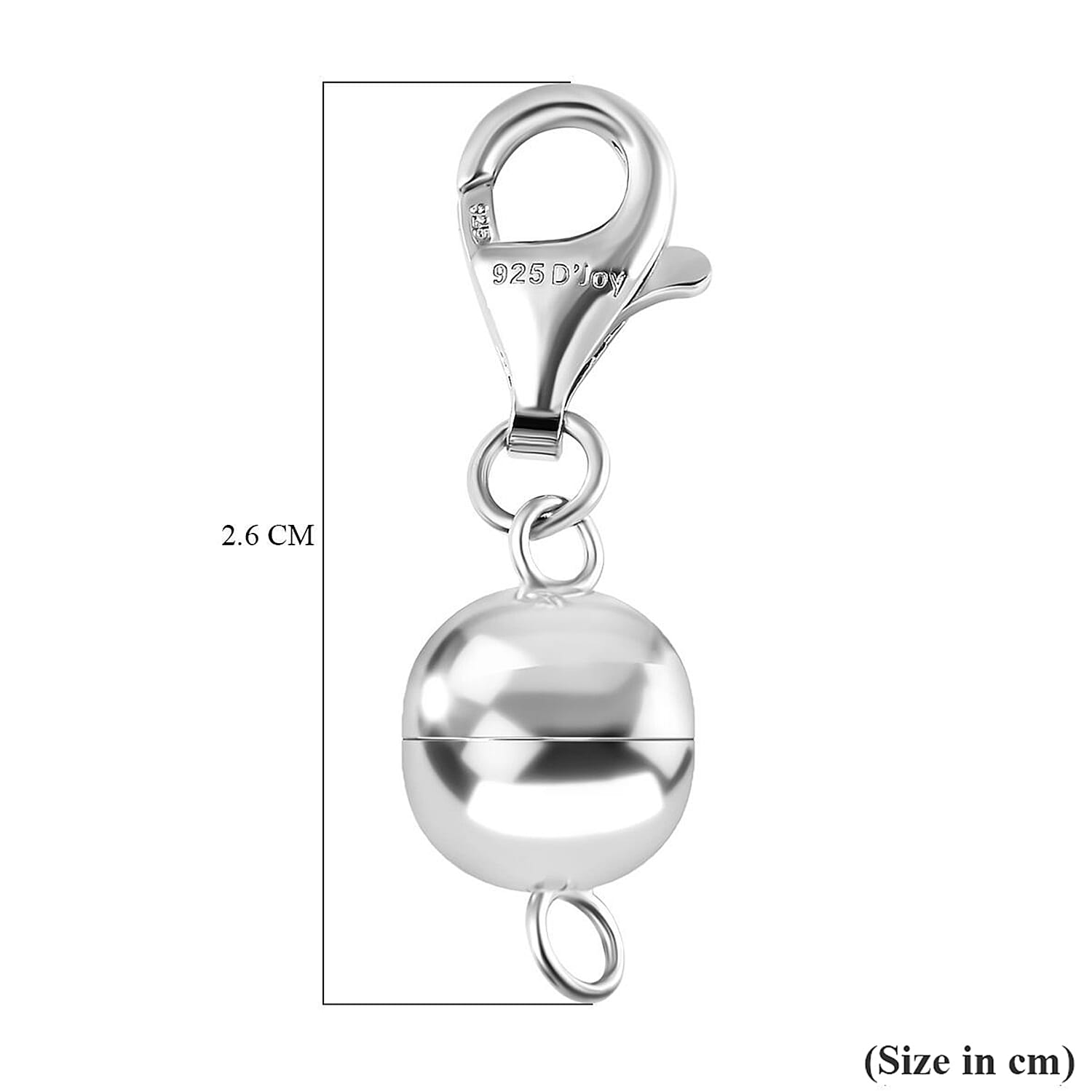 Set of 3 - Round Shape Magnetic Lock with Lobster Clasp in Rhodium Overlay Sterling Silver