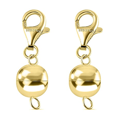 Set of 3 - Round Shape Magnetic Lock with Lobster Clasp in Yellow Gold Plated Sterling Silver