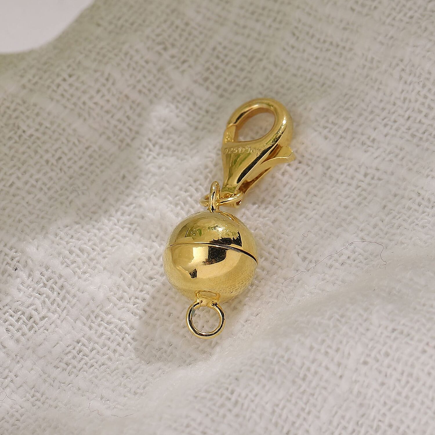 Set of 3 - Round Shape Magnetic Lock with Lobster Clasp in Yellow Gold Plated Sterling Silver