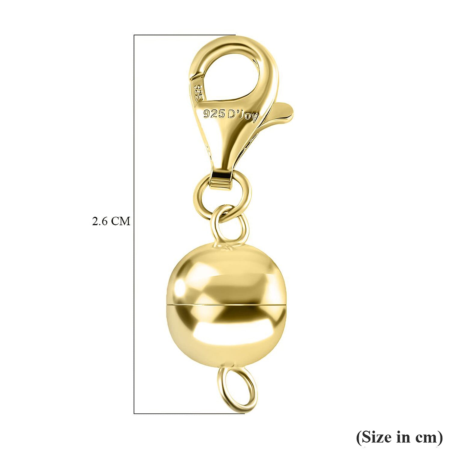 Set of 3 - Round Shape Magnetic Lock with Lobster Clasp in Yellow Gold Plated Sterling Silver