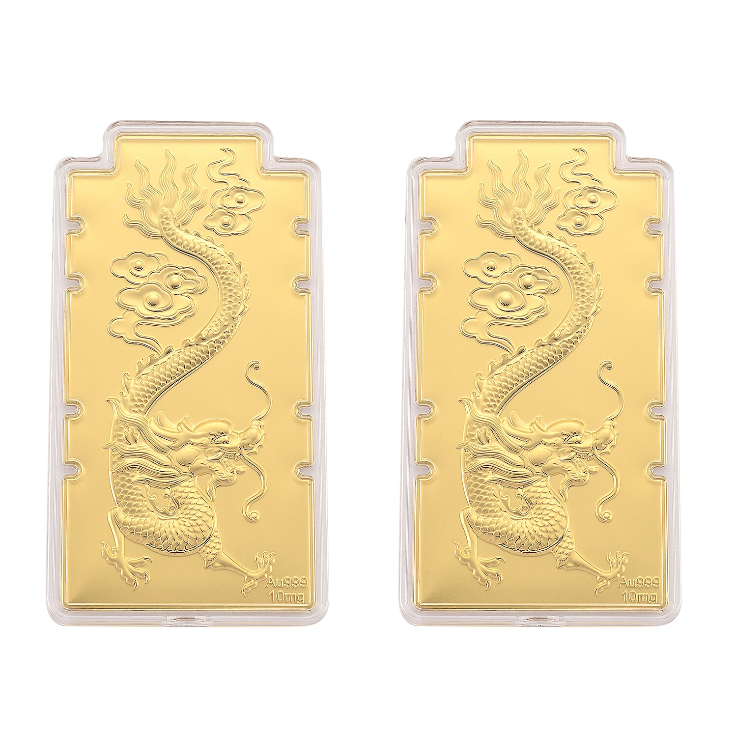 Set of 2 - 24K Yellow Gold (99.9% Purity) Large Dragon Embossed Treasure - Symbolizing Power, Protection & Prosperity (100 x 50 MM)