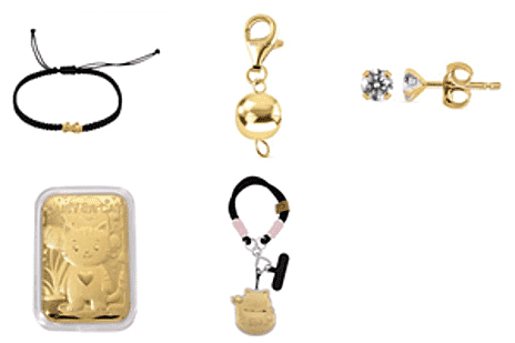TJC Special Bundle - Set of 5 - 24K Yellow Gold Pixiu -  Magnetic Lock in Yellow Gold Plated Sterling Silver - 24K Yellow Gold Kitty - 24K Yellow Gold Money Cat - Earring in  Yellow Gold Plated Sterli