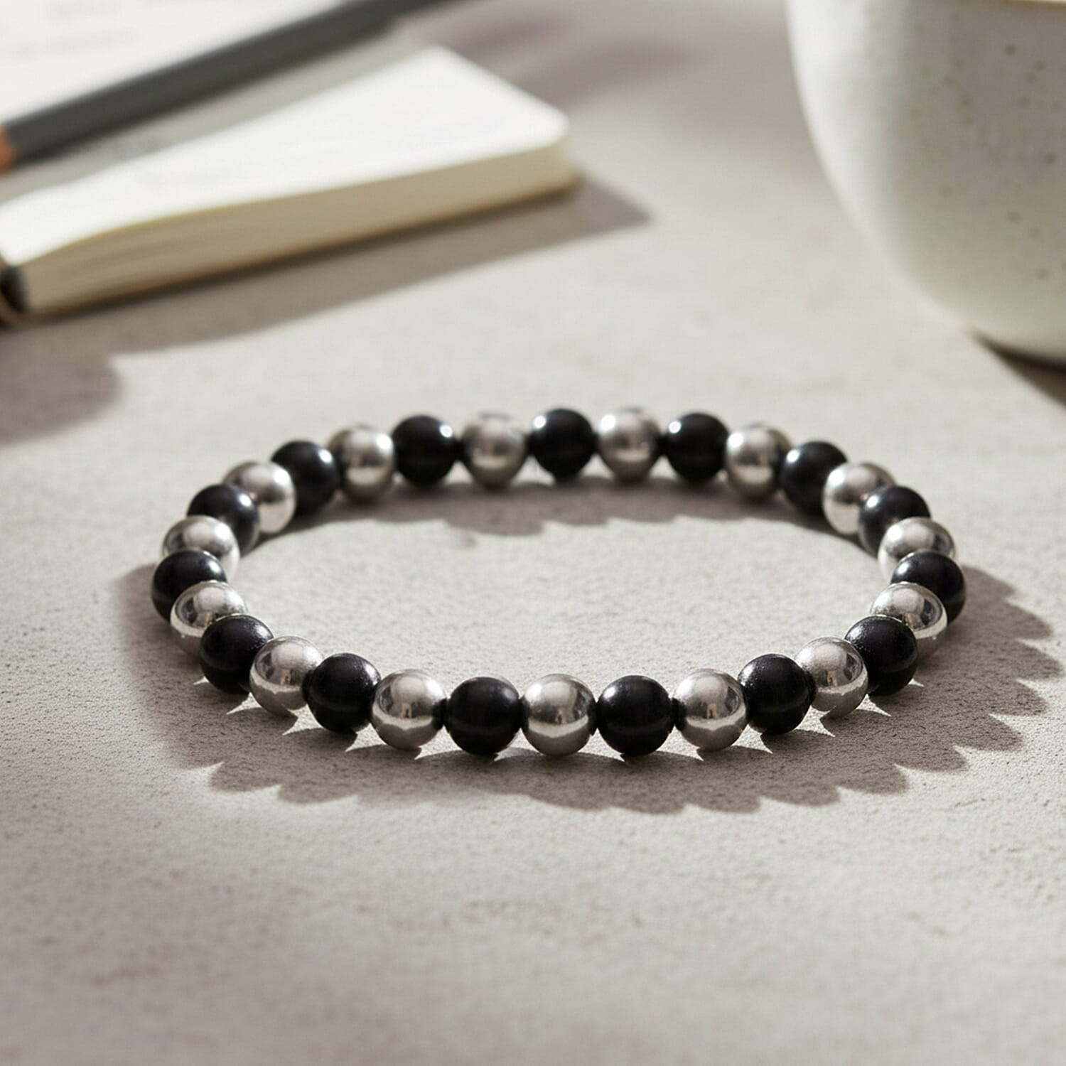 Natural Shungite Maneki Neko Lucky Cat Figurine 920.00 Ct, Natural Shungite Pyramid Presented In a Drawstring Velvet Pouch 213.00 Ct, Natural Shungite, Hematite Bracelet (Stretchable) 80 Ct