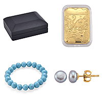 Bundle Deal-24K Gold Octopus Collectible, Silver Freshwater Pearl Earrings, Sleeping Beauty Colour Faceted Shell Pearl Bracelet & Luxurious Necklace- Earring Box with LED Light