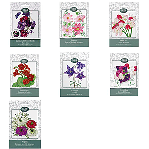 Bees Candytuft Fairy Mixture, Cosmos Special Mixture, Cornflower Polkadot Mixture, Nasturtium Empress of India, Aquilegia Alpina, Sweet Pea Dwarf Bijou Mix, Sweet Pea Scented, Nigella Persian Jewelle