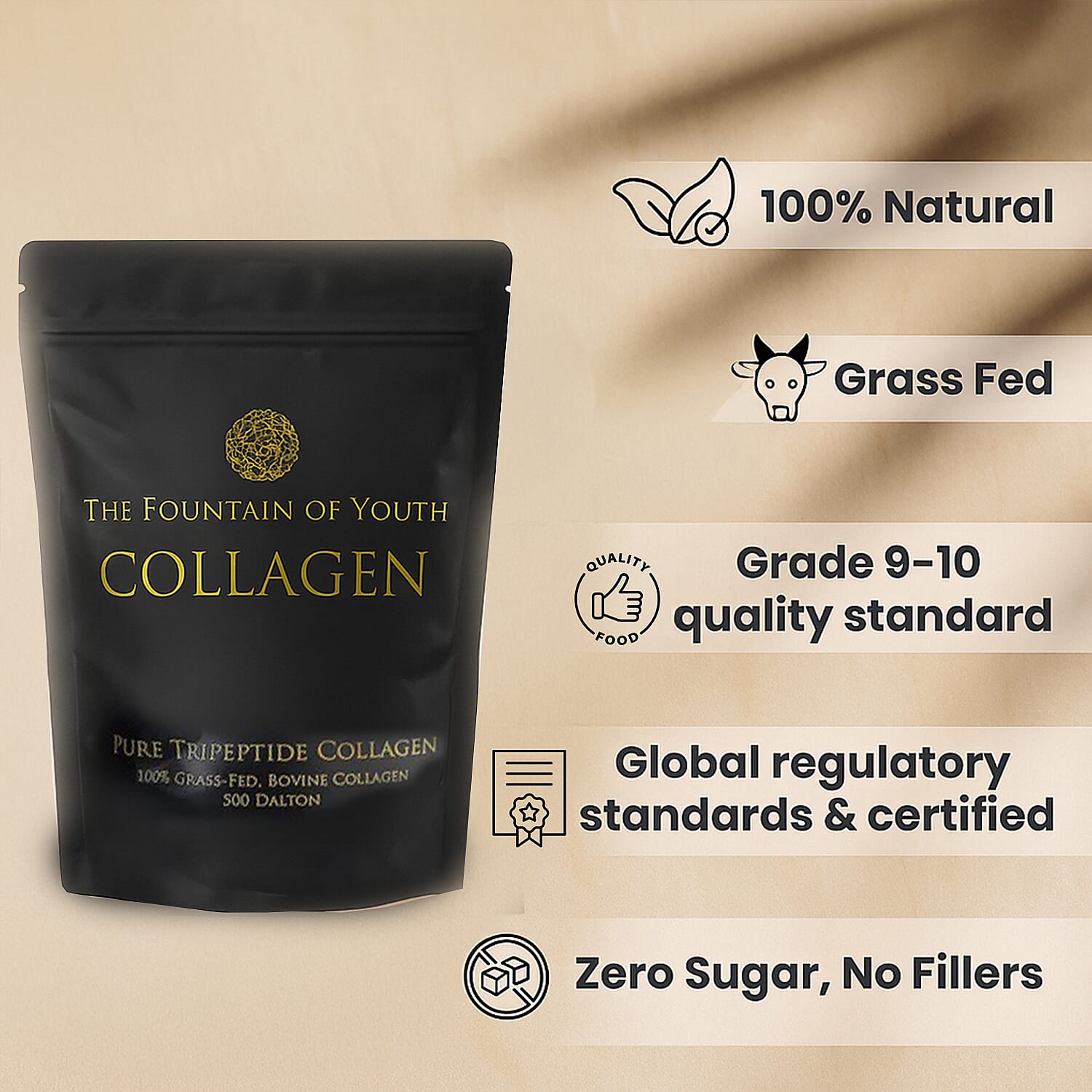 Fountain of Youth Lifestyle PURE Tripeptide Collagen - Double Size 200gm - Upto 200 Day Supply with Free Spoon