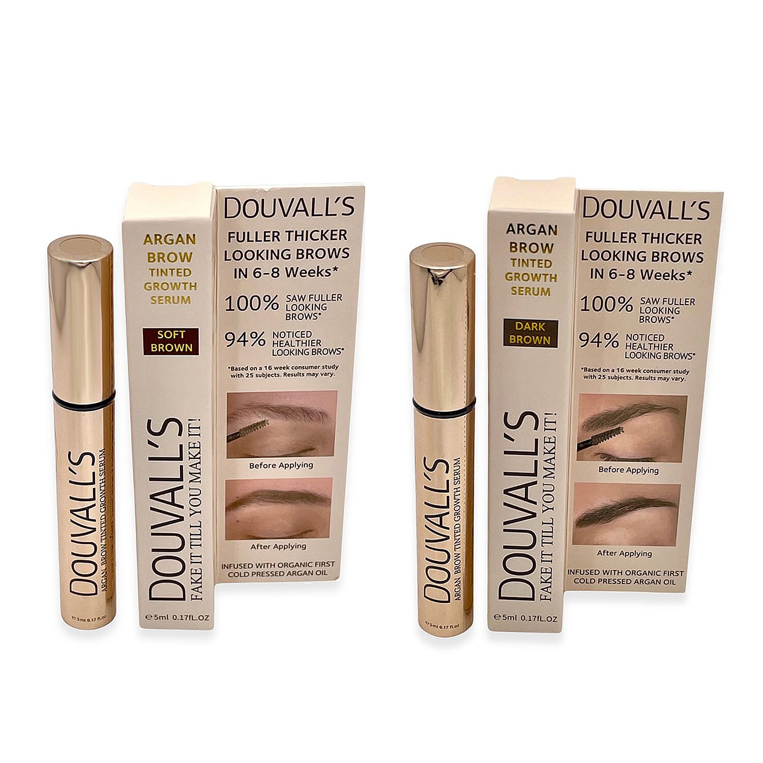 Set of 2 Douvalls Argan Brow Tinted Growth Serum - Soft Brown & Dark Brown