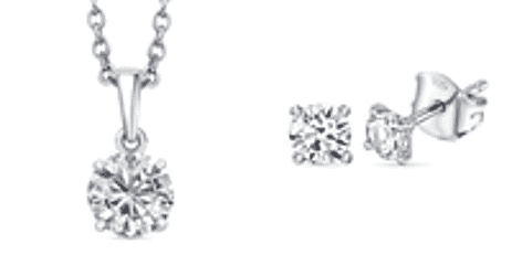 Moissanite Earring and Pendant in Rhodium Overlay Sterling Silver with Free Chain
