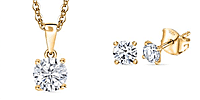 Moissanite Earring and Necklace Set in Yellow Gold Overlay Sterling Silver  with Free Chain