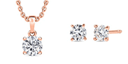 Moissianite Earring and Necklace set in Rose Gold Overlay with Free Chain