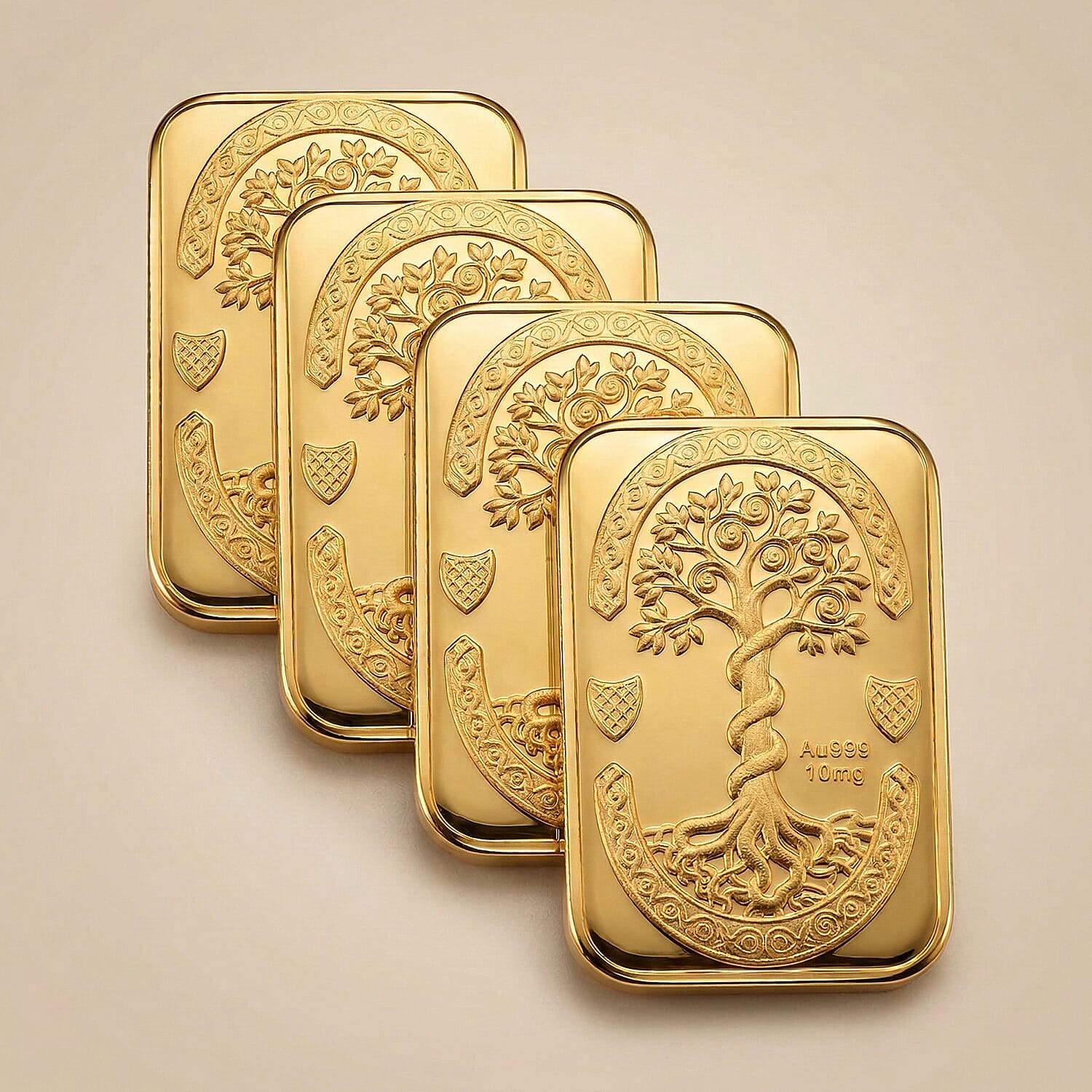 Pack of 4 24K Yellow Gold Tree of Liife Embossed