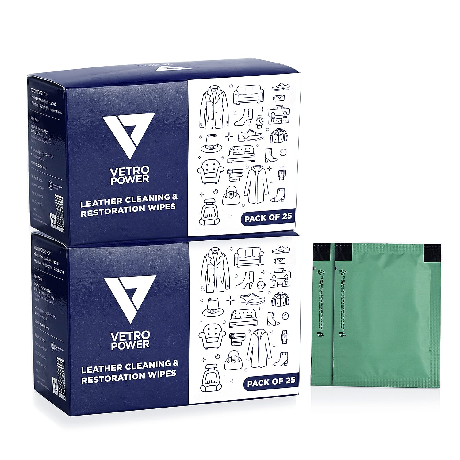 Set of 3 Pack of 25 X 2 - Vetro Power Leather Restoration Wipes