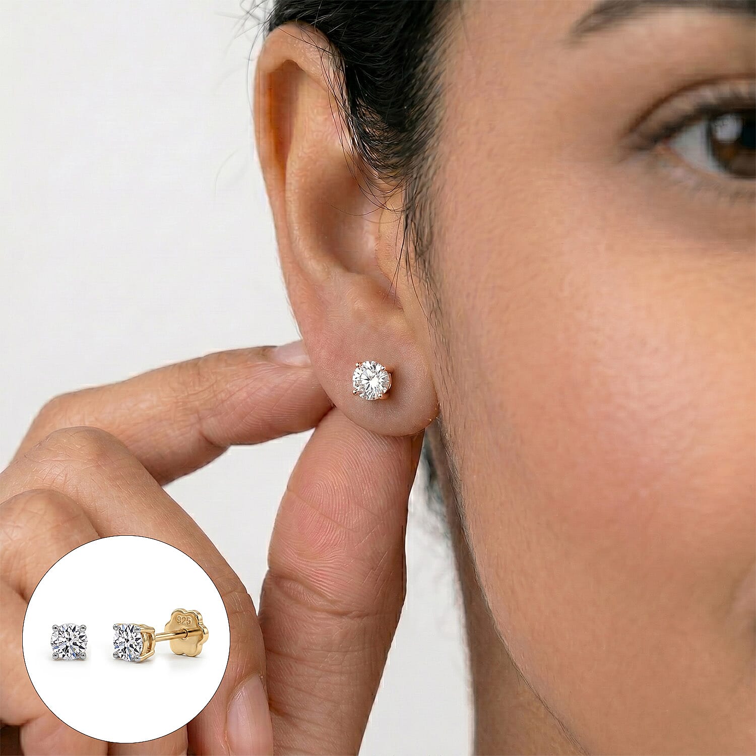 Set of 3 Luxuriant SI-GH Lab Grown Diamond Solitaire Earring with Screw Back , Sterling Silver 0.20 Ct.