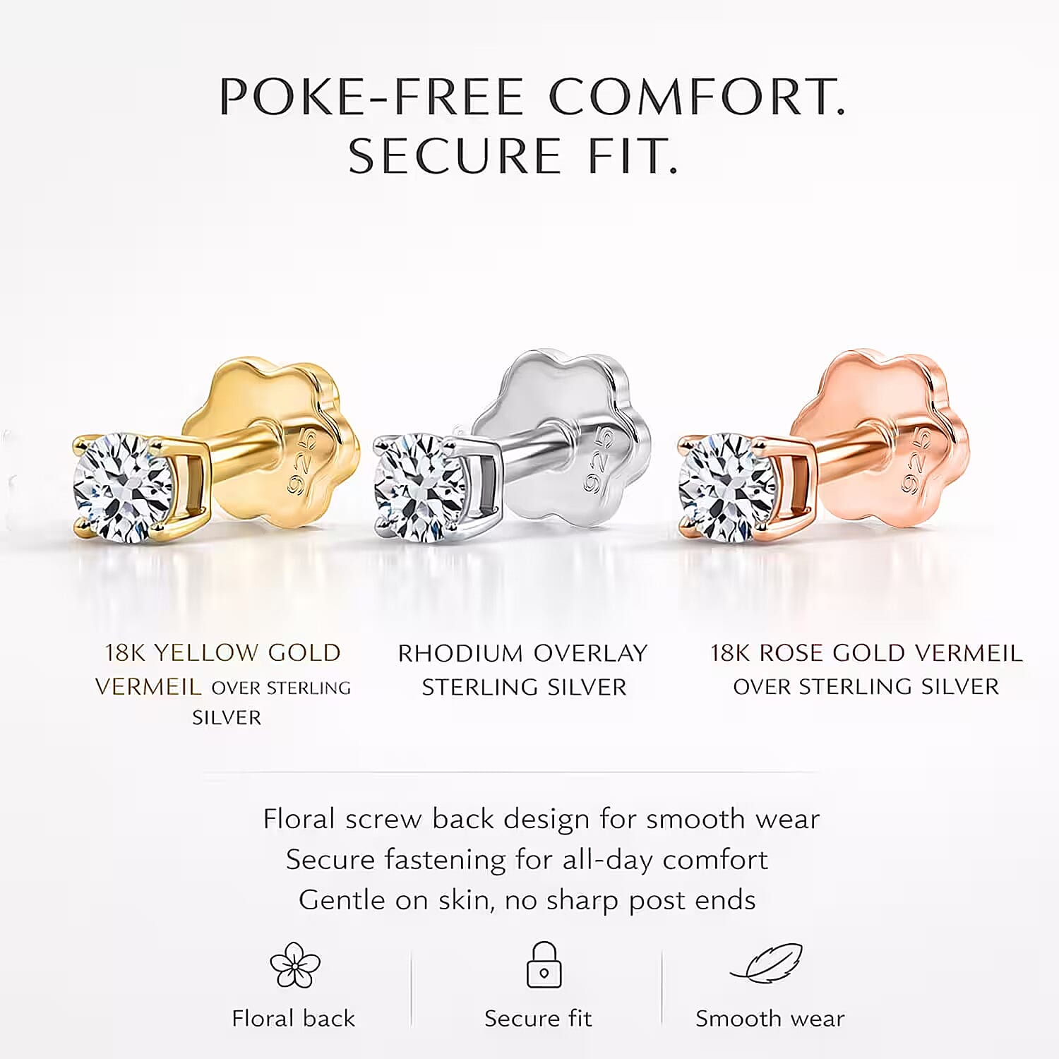 Set of 3 Luxuriant SI-GH Lab Grown Diamond Solitaire Earring with Screw Back , Sterling Silver 0.32 Ct.