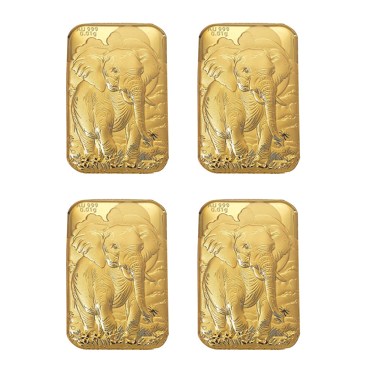 Set of Four 24K Yellow Gold Essential Piece (99.99% Gold Purity)-Elephant Embossed Collectable