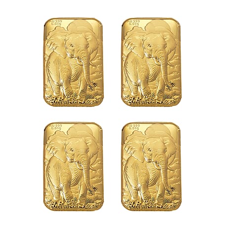 Set of Four 24K Yellow Gold Essential Piece (99.99% Gold Purity)-Elephant Embossed Collectable