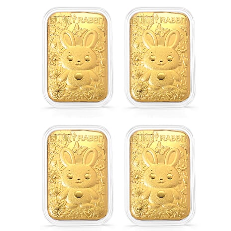 Set of Four 24K Yellow Gold Essential Piece (99.99% Gold Purity) - Rabbit Embossed Collectable